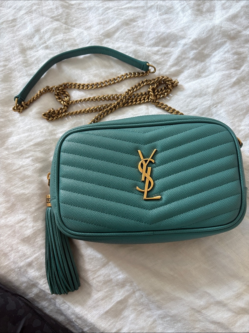 YSL RARE & NWT Teal Quilted Leather Camera Crossbody with Gold Hardware